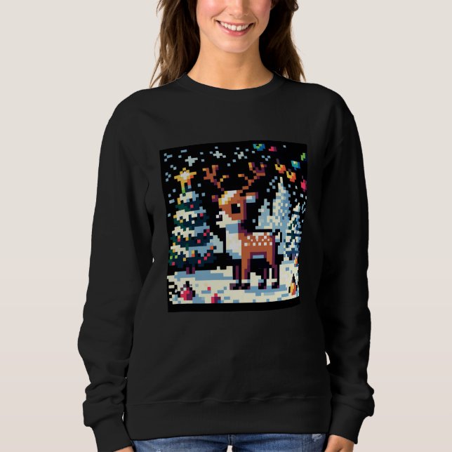 Weihnachts-Reindeer Winter Wonderland Pixel Art Sweatshirt (Vorderseite)