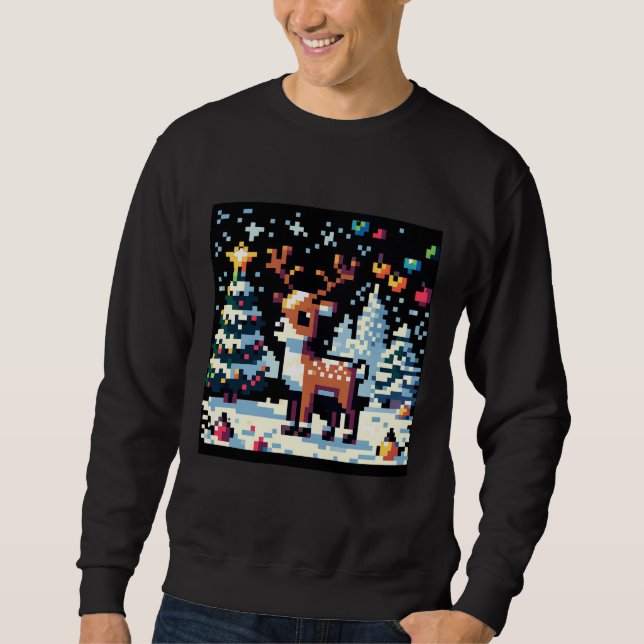 Weihnachts-Reindeer Winter Wonderland Pixel Art Sweatshirt (Vorderseite)