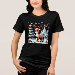 Weihnachts-Reindeer Winter Wonderland Pixel Art Tri-Blend Shirt