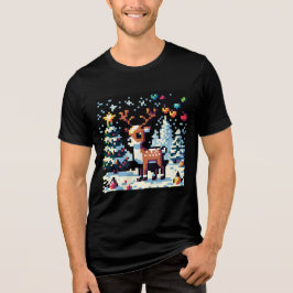 Weihnachts-Reindeer Winter Wonderland Pixel Art Tri-Blend Shirt