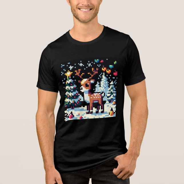 Weihnachts-Reindeer Winter Wonderland Pixel Art Tri-Blend Shirt (Vorderseite)