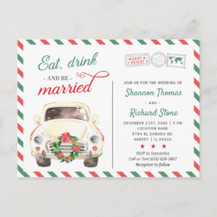 Weihnachts-Reise-Hochzeitseinladung in Rot Postkarte