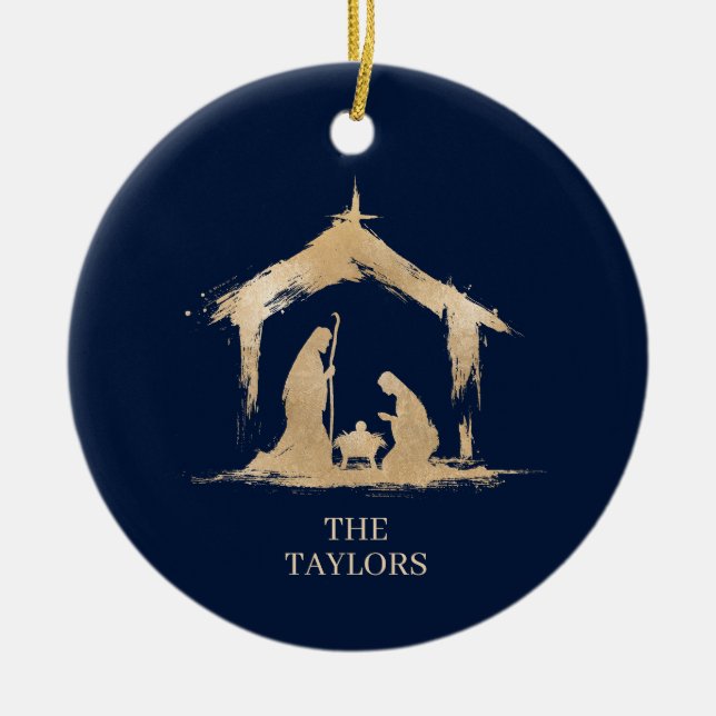 Weihnachts-Religiöse Krippe Familienszenario Foto Keramik Ornament (Vorne)