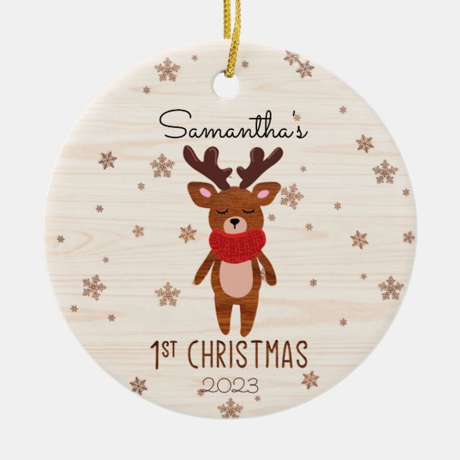 Weihnachts-Rentier-Baby Keramik Ornament (Vorne)
