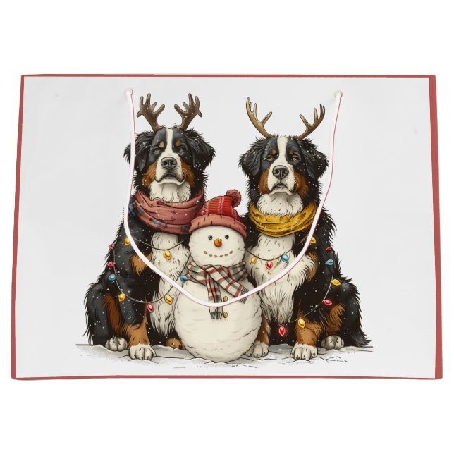 Weihnachts Rentier Bernese Mountain Hunde Große Geschenktüte (Vorderseite)