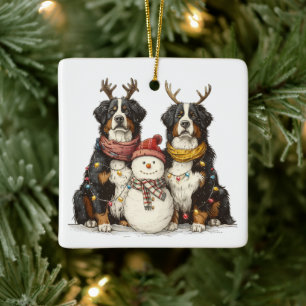 Weihnachts Rentier Bernese Mountain Hunde Keramikornament