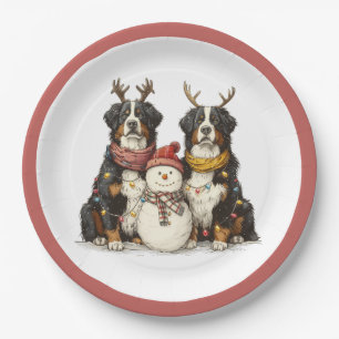 Weihnachts Rentier Bernese Mountain Hunde Pappteller