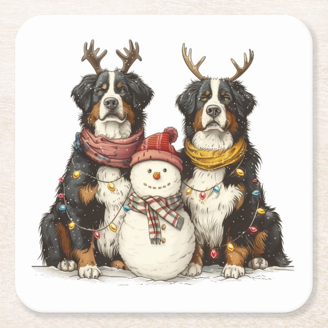 Weihnachts Rentier Bernese Mountain Hunde Rechteckiger Pappuntersetzer (Vorderseite)