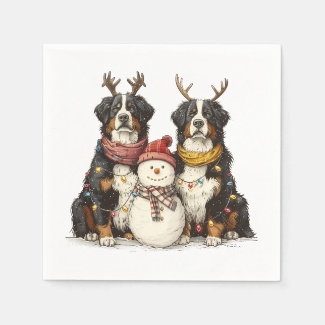 Weihnachts Rentier Bernese Mountain Hunde Serviette (Vorderseite)