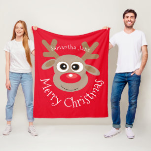 Weihnachts-Rentier-Cartoon mit dem Namen Red Scrip Fleecedecke