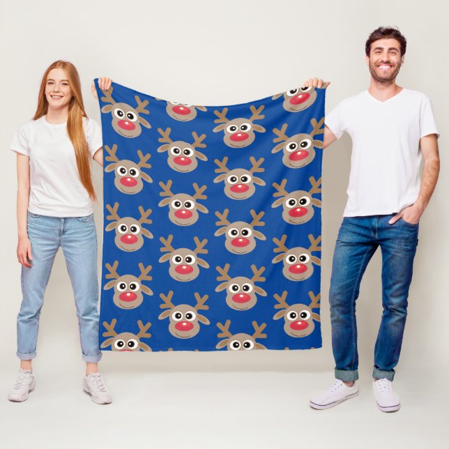 Weihnachts-Rentier-Cartoon-Muster Fun Blue Fleecedecke (Beispiel)