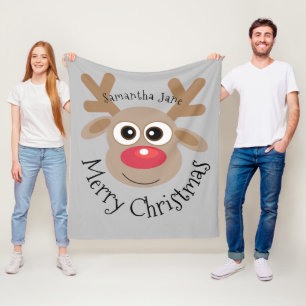 Weihnachts-Rentier-Cartoon Name Niedlich Grau Fleecedecke