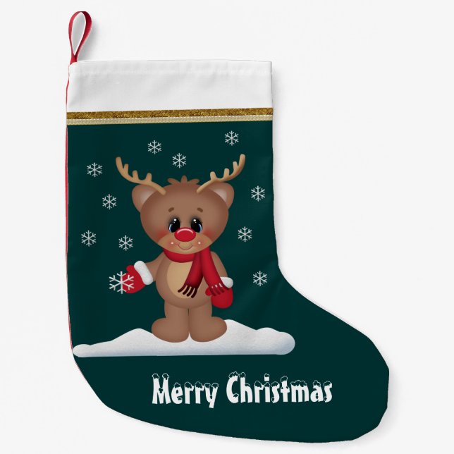 Weihnachts-Rentier-Cartoon Strumpf Kleiner Weihnachtsstrumpf (Vorderseite)