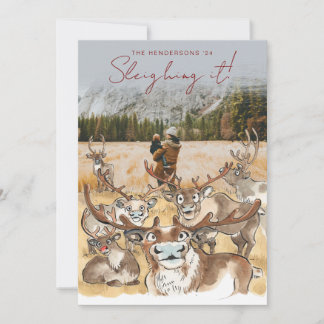 Weihnachts-Rentier-Feiertags-Photokarte Grau Feiertagskarte