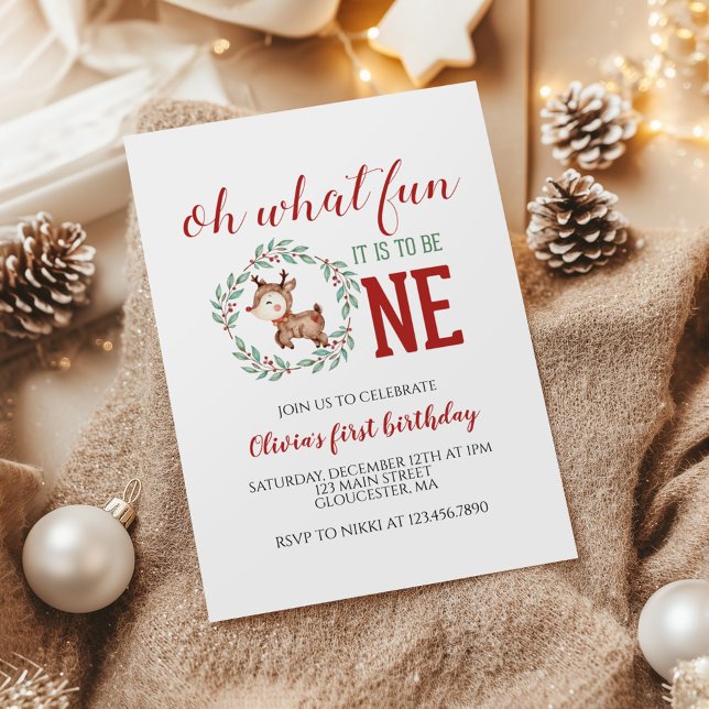 Weihnachts Rentier First Geburtstag Einladung (Von Creator hochgeladen)