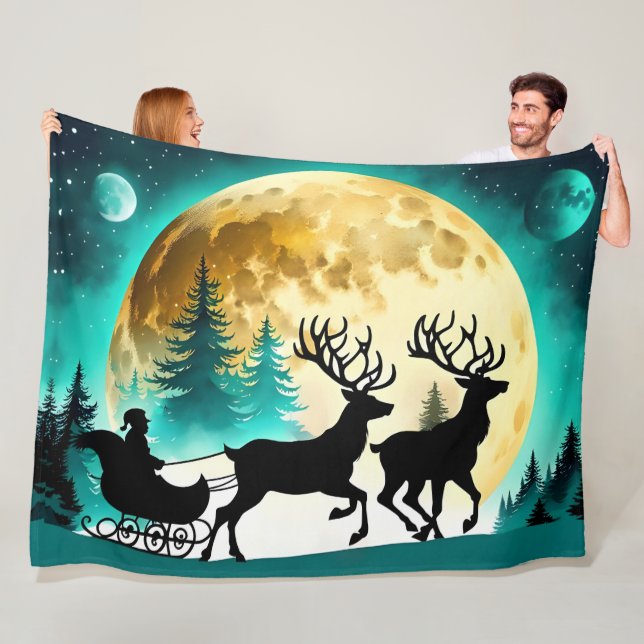 Weihnachts-Rentier Flight Vollmond Fleecedecke (Beispiel)