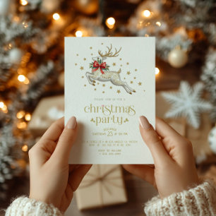Weihnachts-Rentier-Gold-Typografie-Party-Einladung Einladung
