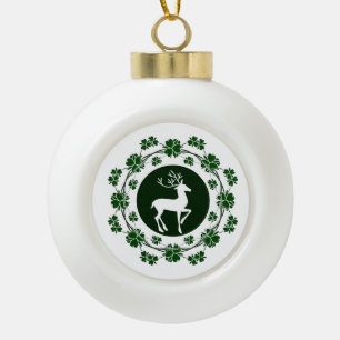 Weihnachts-Rentier Grüner Kranz Keramik Kugel-Ornament