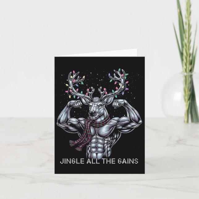 Weihnachts-Rentier-Gym-Workout-Jingle Karte (Vorderseite)