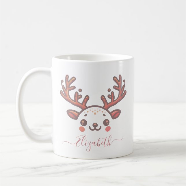 Weihnachts-Rentier-Horn-Individuelle Name Kaffeetasse (Links)