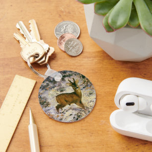 Weihnachts-Rentier im Winter-Forst Schnee Schlüsselanhänger