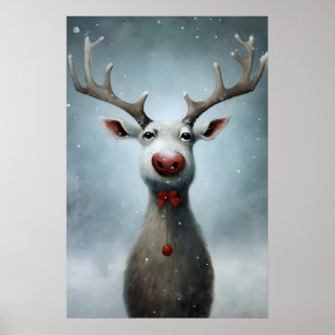 Weihnachts-Rentier-Malerei, Rustikale Winterwand Poster