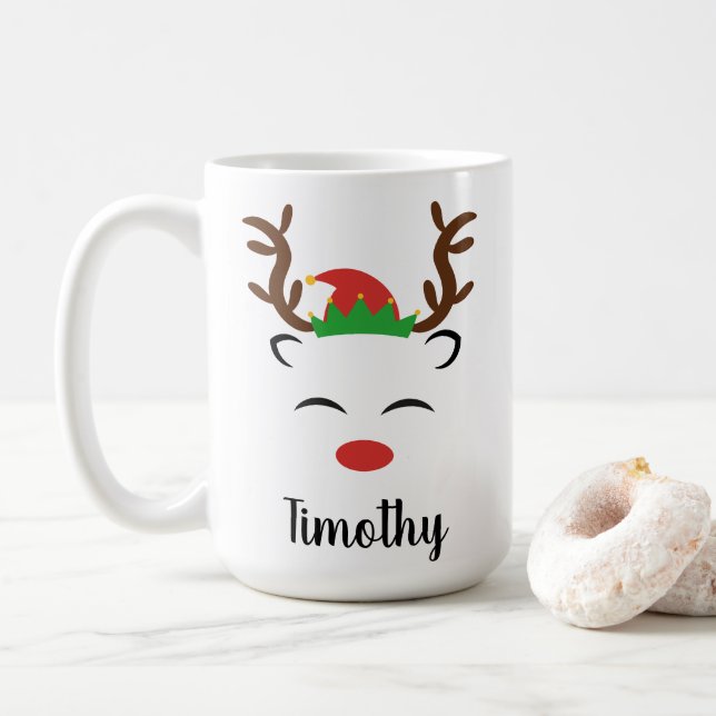 Weihnachts-Rentier-Nasenelch personalisiert Kaffeetasse (Mit Donut)