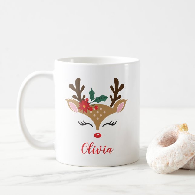 Weihnachts-Rentier-Niedlich-Gesicht Kaffeetasse (Mit Donut)