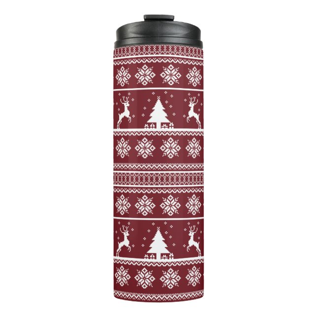  Weihnachts-Rentier-Pullovermuster Thermosbecher (Vorderseite)