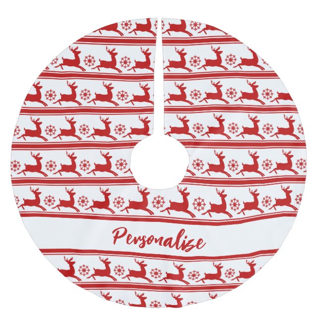 Weihnachts-Rentier Red White Snowflake Holiday Bru Polyester Weihnachtsbaumdecke (Vorderseite)