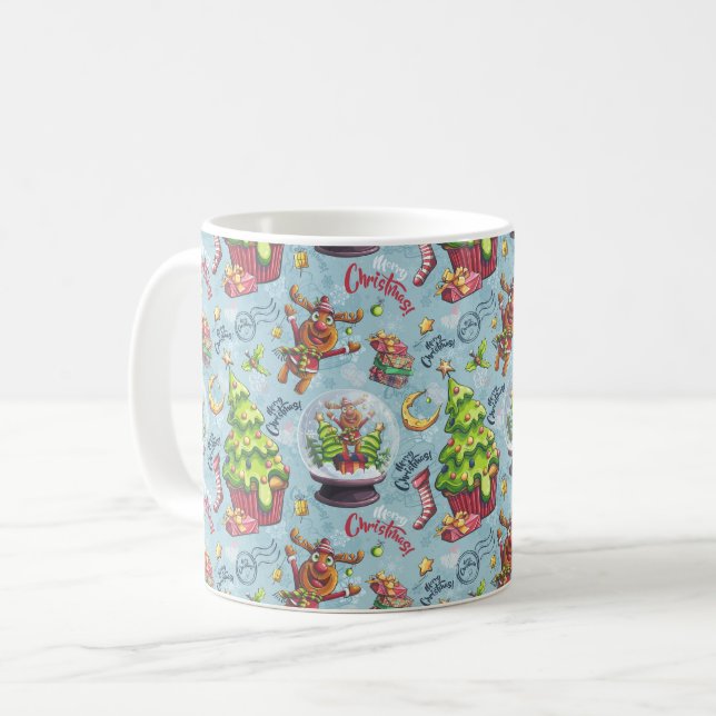 Weihnachts-Rentier & Schneekanäle Kaffeetasse (Vorderseite Links)