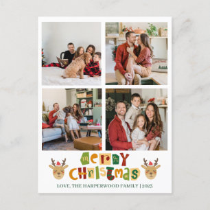 Weihnachts-Rentier-Script-Familie Foto Collage Feiertagspostkarte