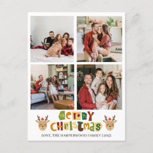 Weihnachts-Rentier-Script-Familie Foto Collage Feiertagspostkarte
