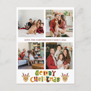 Weihnachts-Rentier-Script-Familie Foto Collage Ho Feiertagspostkarte