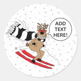 Weihnachts-Rentier-Skifahren Runder Aufkleber