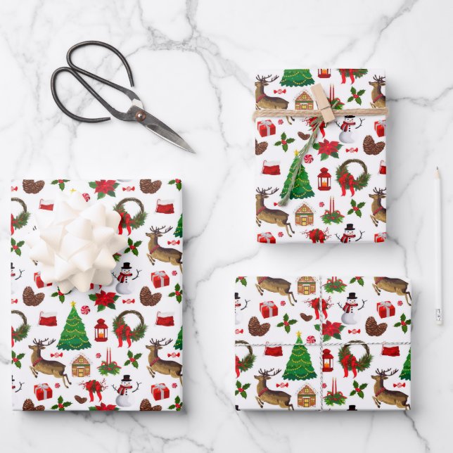 Weihnachts Rentier Snowmen Weihnachtsgeschenke Geschenkpapier Set (Vorderseite)
