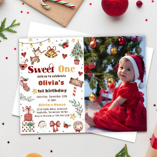 Weihnachts Rentier Sweet One 1. Geburtstag Foto Einladung