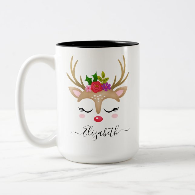 Weihnachts-Rentier-Tasse Zweifarbige Tasse (Links)