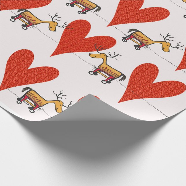 Weihnachts-Rentier und Herz Geschenkpapier (Ecke)