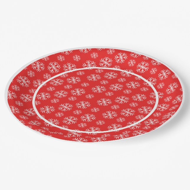 Weihnachts-Rentier und Schneeflocken-Muster Pappteller (Schrägansicht)