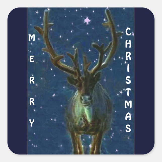 Weihnachts-Rentier und Schneeflocken Quadratischer Aufkleber (Vorderseite)