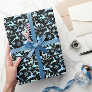 Weihnachts-Rentiere Muster, helle kühle Schattieru Geschenkpapier