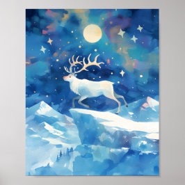 Weihnachts-Rentiere Schnee Aquarell-Malerei Kunst Poster