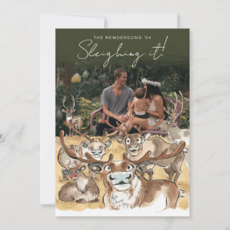 Weihnachts-Rentierfest Fotokarte Forest Green Feiertagskarte