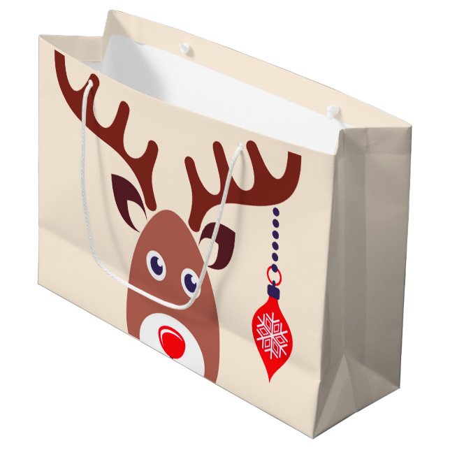 Weihnachts-Rentiergesicht Große Geschenktüte (Vorderseite Schrägansicht)