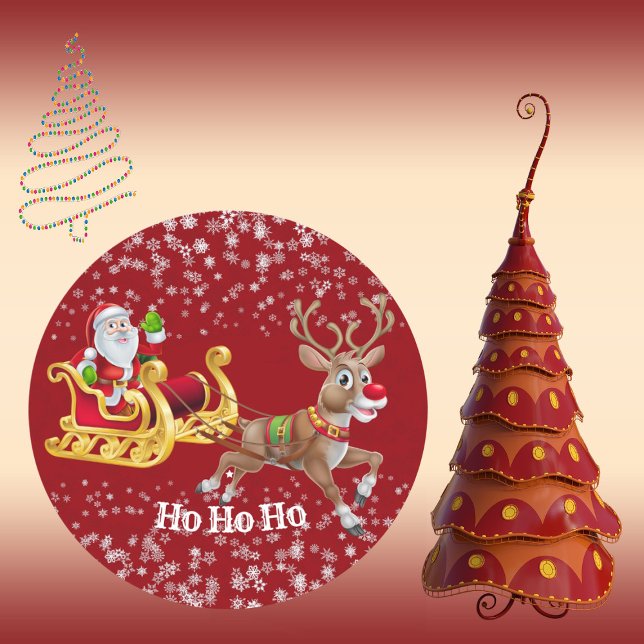 Weihnachts-Rentierhandwerk des Kid's Red Party Runder Aufkleber (Kid's Santa Christmas Reindeer Red Party Crafts Classic Round Sticker)
