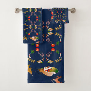 Weihnachts-Rentiertrockner Blau Badhandtuch Set