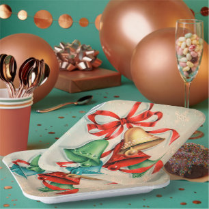 Weihnachts-Retro-Glocken Party Platte Pappteller
