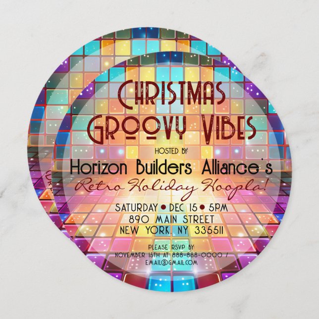 Weihnachts Retro Groovy Vibes Party Einladung (Vorne/Hinten)
