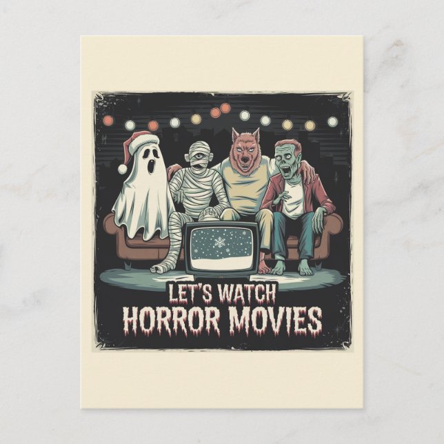 Weihnachts Retro Horror Movies Freunde Postkarte (Vorderseite)